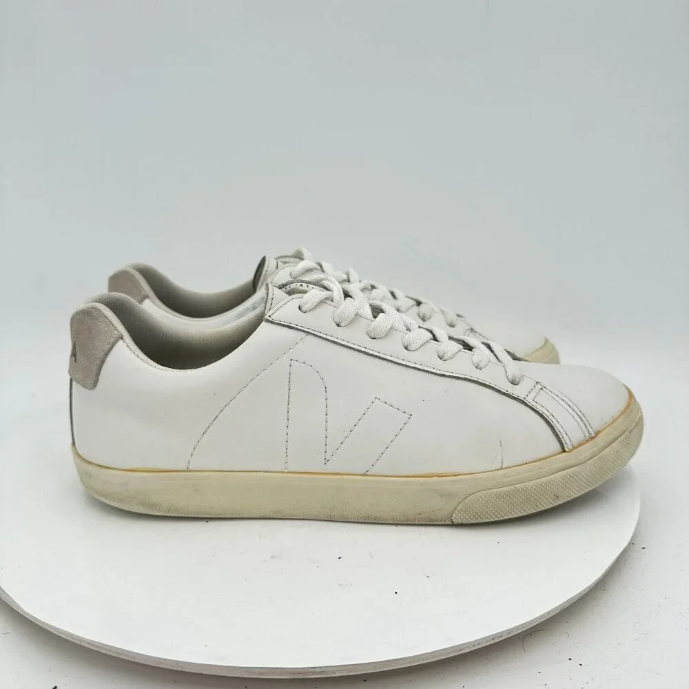 Veja Esplar Women Size 8 Extra White Leather V stitch Logo Lace Up Training Shoe - Picture 4 of 11
